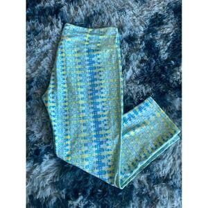 O'Neill 365‎ XL Blue Yellow Print Capri Leggings Athletic Activewear